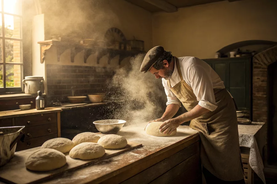 Vintage sourdough bread making illustration