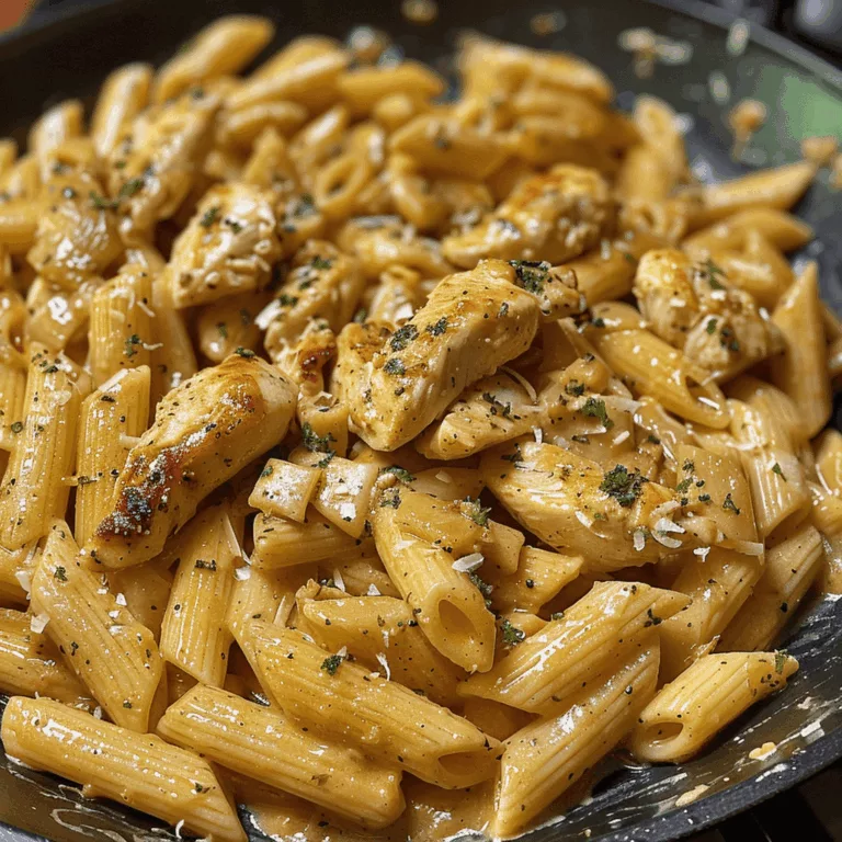 A plate of creamy garlic butter chicken pasta garnished with fresh parsley