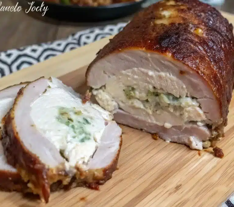 Juicy jalapeño stuffed pork tenderloin wrapped in crispy bacon and smoked to perfection on a wood grill