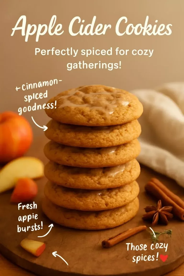 Delicious homemade apple cider cookies with cinnamon and apple flavors.
