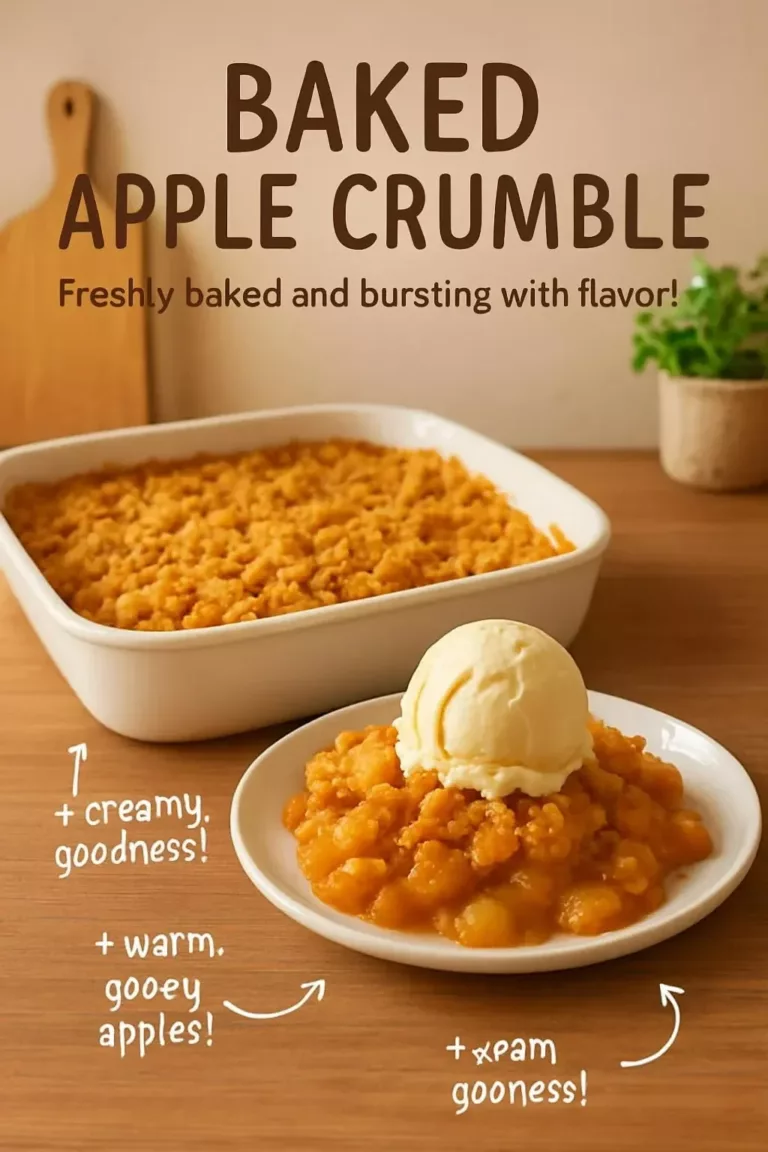 Delicious baked apple crumble with a crunchy topping and sweet apple filling