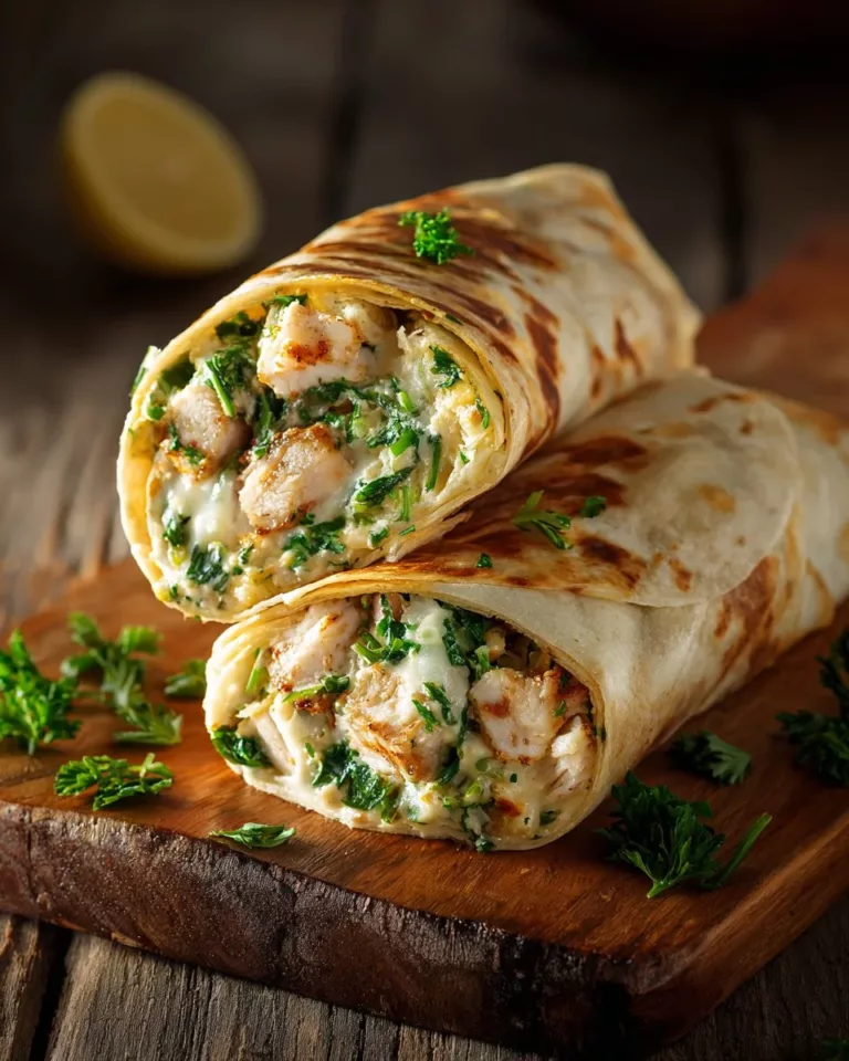 Delicious cheesy garlic chicken wraps ready to be enjoyed