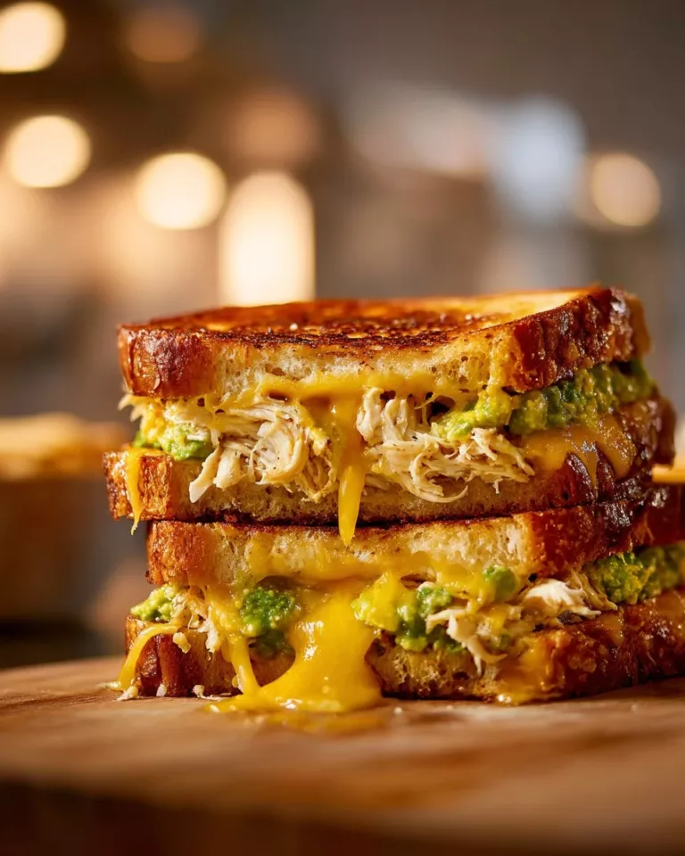 Delicious Chicken Avocado Melt Sandwich with chicken, avocado, and melted cheese.
