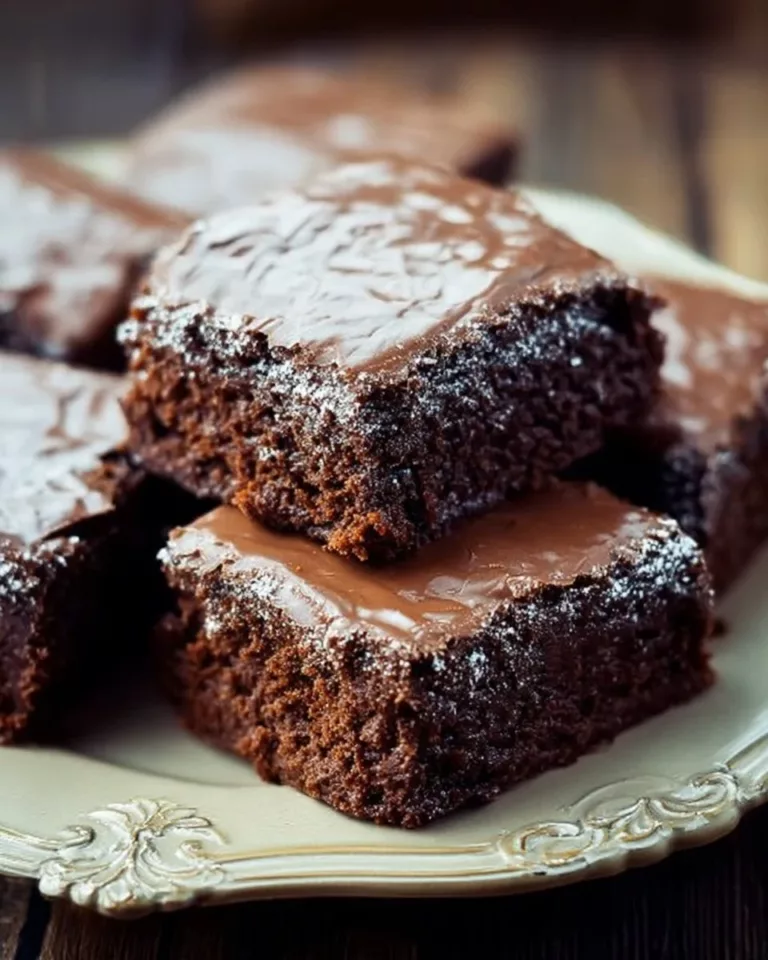 Delicious chocolate cake-like brownies served on a plate
