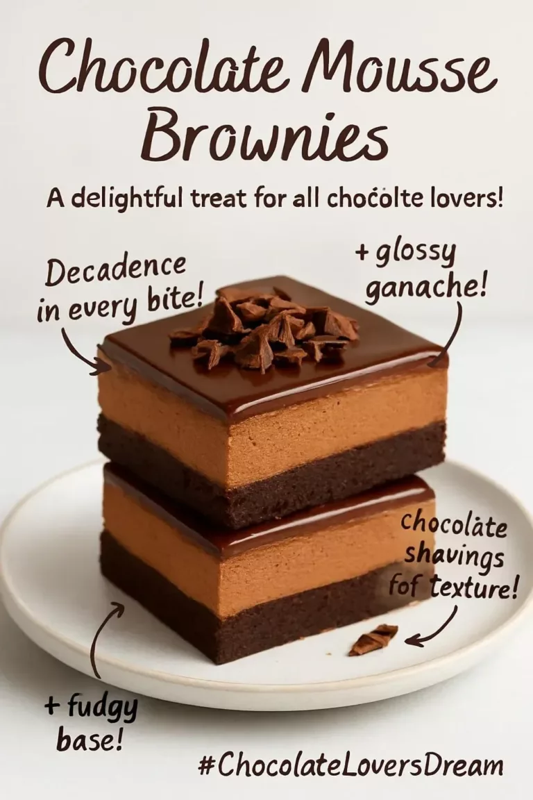 Delicious chocolate mousse brownies topped with creamy chocolate mousse layer