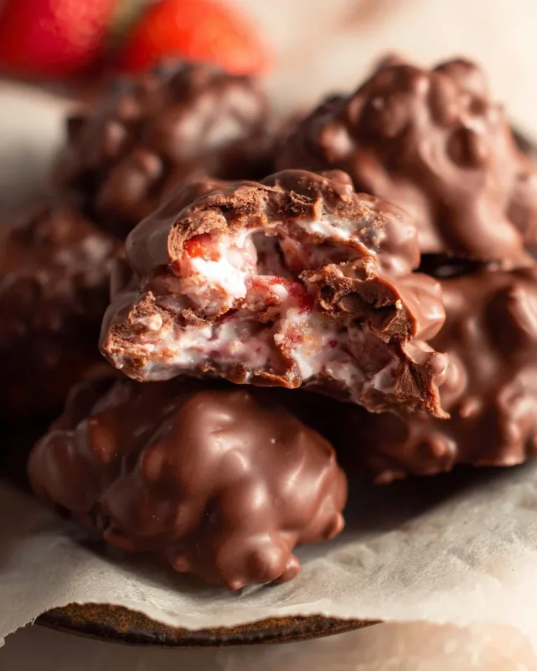 Chocolate Strawberry Yogurt Clusters with creamy yogurt and chocolate coating