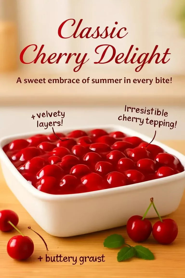 Classic Cherry Delight dessert featuring sweet cherries on a creamy base