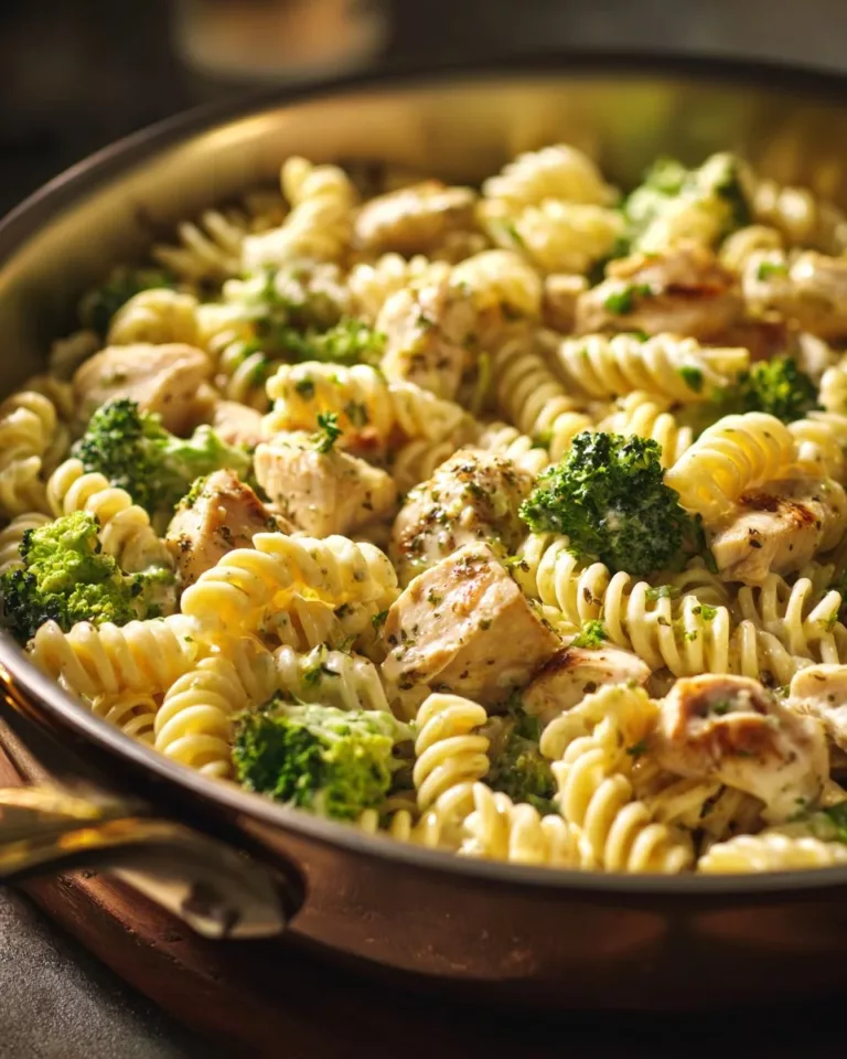 Creamy Rotisserie Chicken Broccoli Pasta served in a bowl