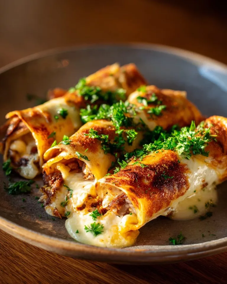 Keto Philly Cheesesteak roll-ups served on a plate with melted cheese and peppers.