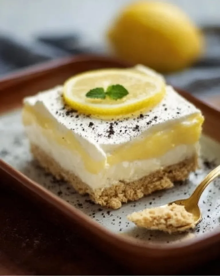 Heavenly Oreo Lemon Dessert with lemon cream and Oreo cookie crust