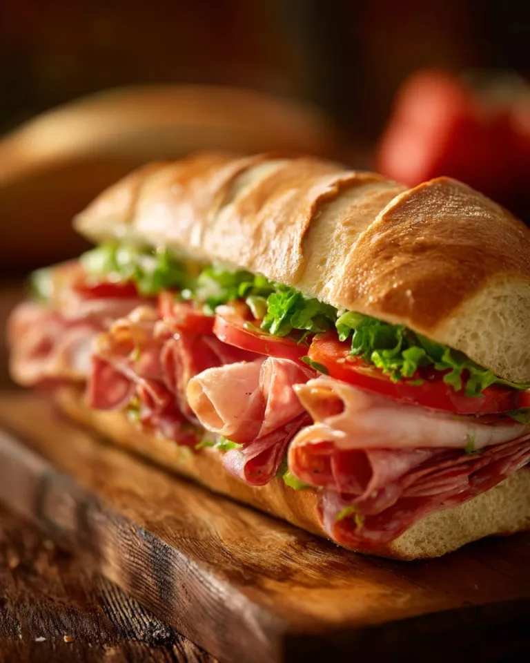 Delicious Italian Grinder Salad Sandwich with fresh vegetables and meats.
