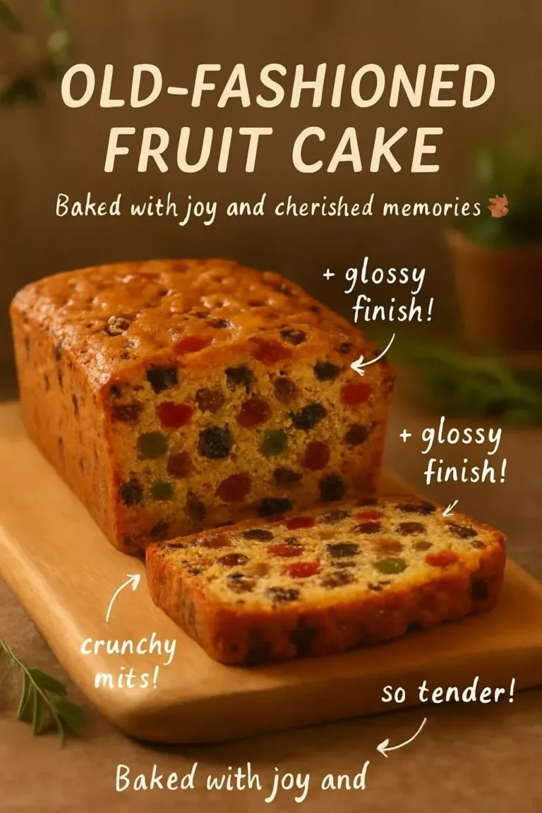 Slice of old-fashioned fruit cake decorated with dried fruits and nuts