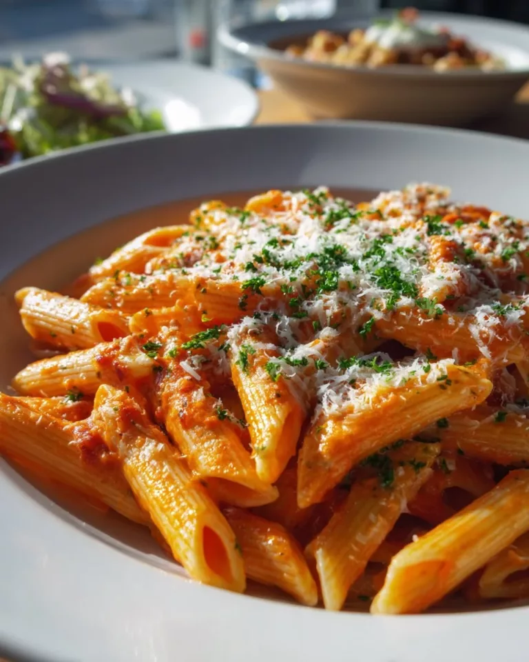 Creamy garlic pasta served in a bowl with fresh herbs