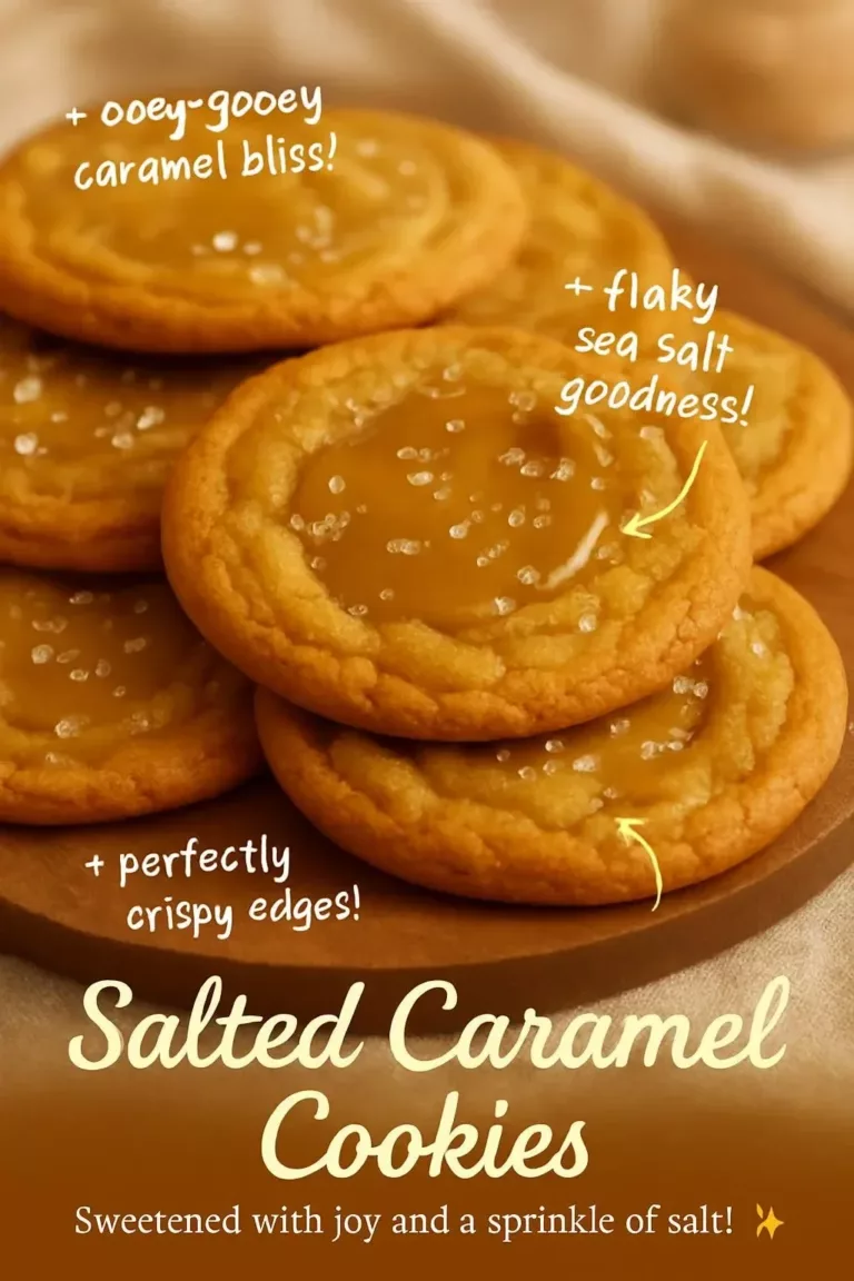 Freshly baked salted caramel cookies with a sprinkle of sea salt.
