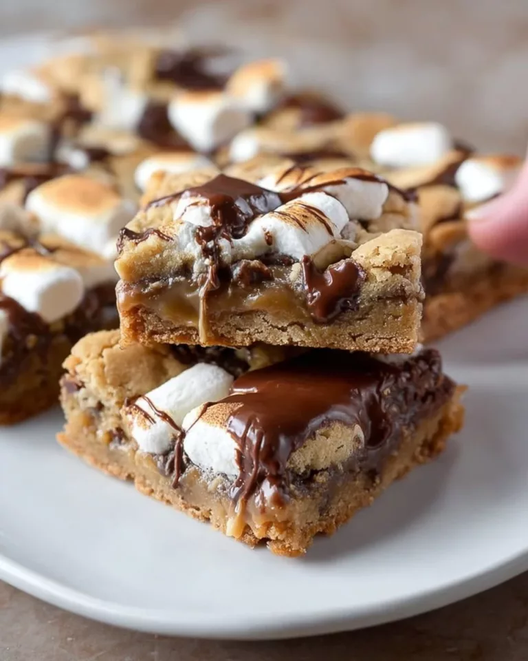 Delicious S'mores Cookie Bars with chocolate, marshmallows, and graham cracker crust.