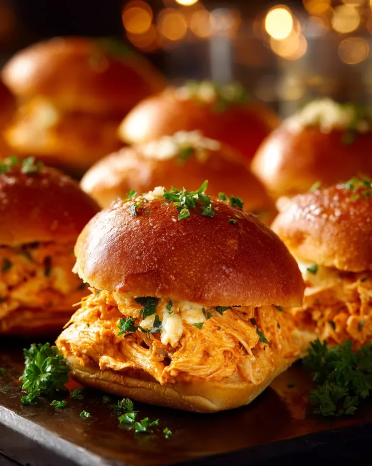 Delicious Spicy Buffalo Chicken Sliders served on a platter