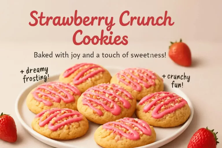 Delicious homemade Strawberry Crunch Cookies topped with strawberry crunch.