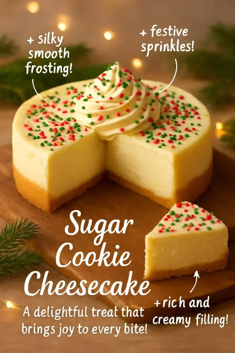 A slice of sugar cookie cheesecake topped with colorful sprinkles.