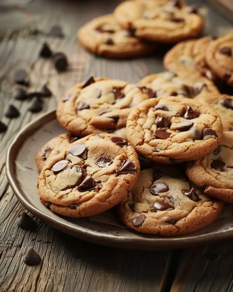 Freshly baked bakery style chocolate chip cookies on a cooling rack.