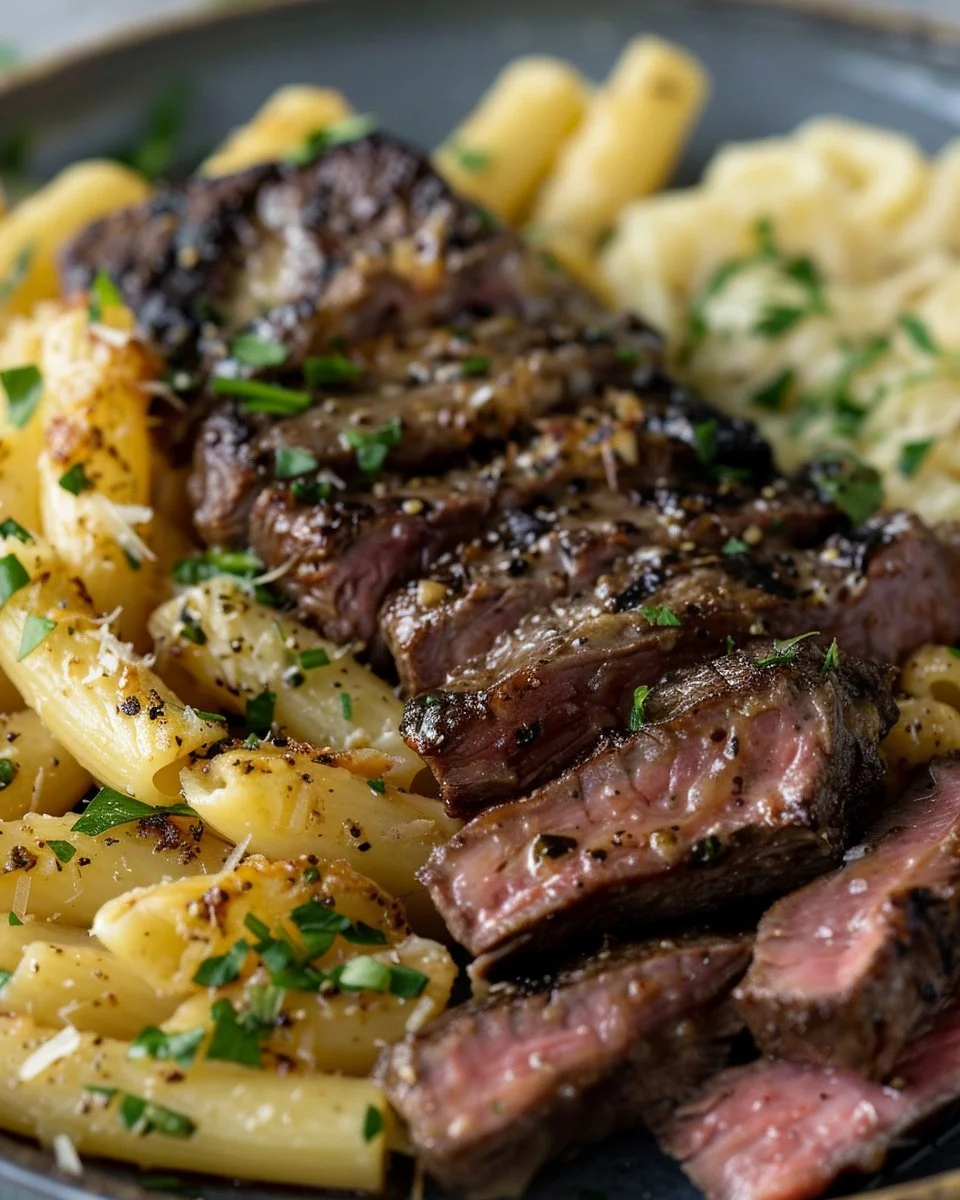 Cajun Steak Tips with Cheesy Rigatoni