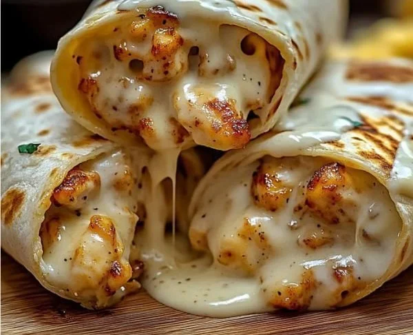 Cozy Cheesy Garlic Chicken Wraps