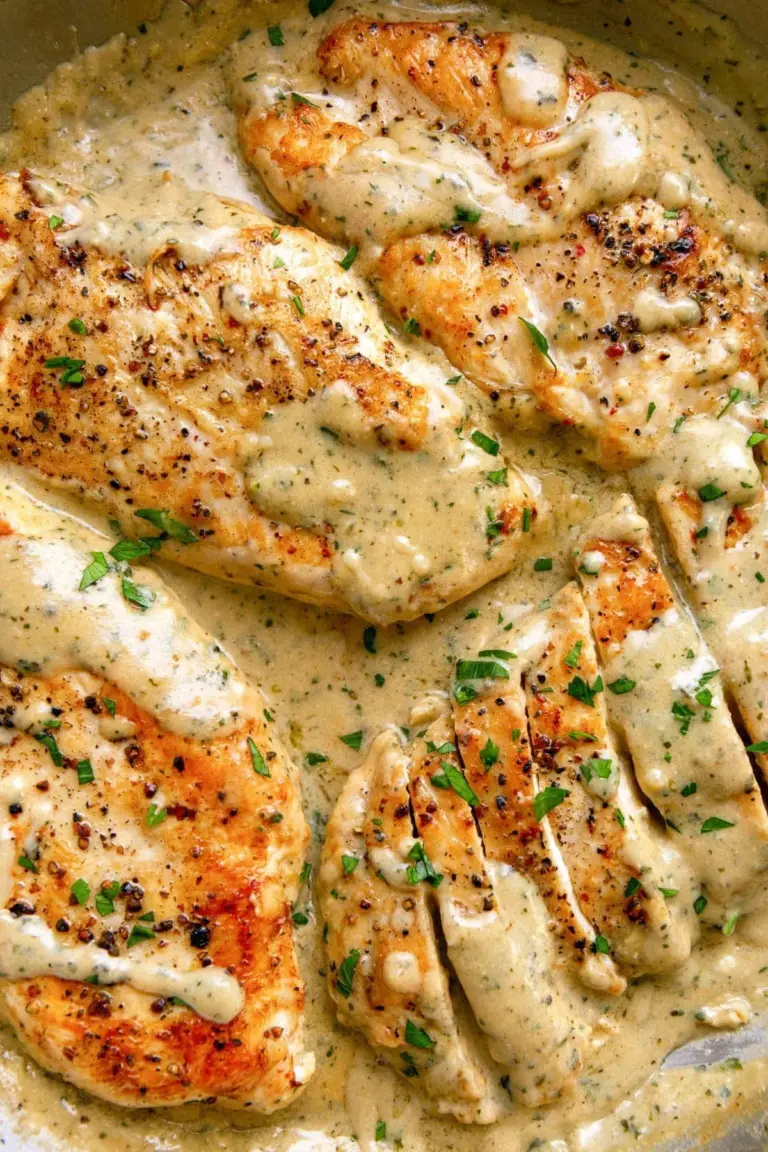 Delicious creamy ranch chicken served with herbs and spices