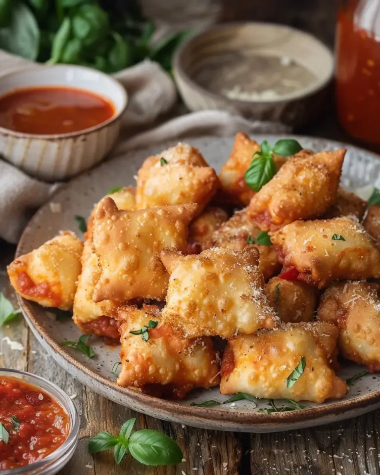 Crispy air fryer pizza rolls served on a plate with dipping sauce