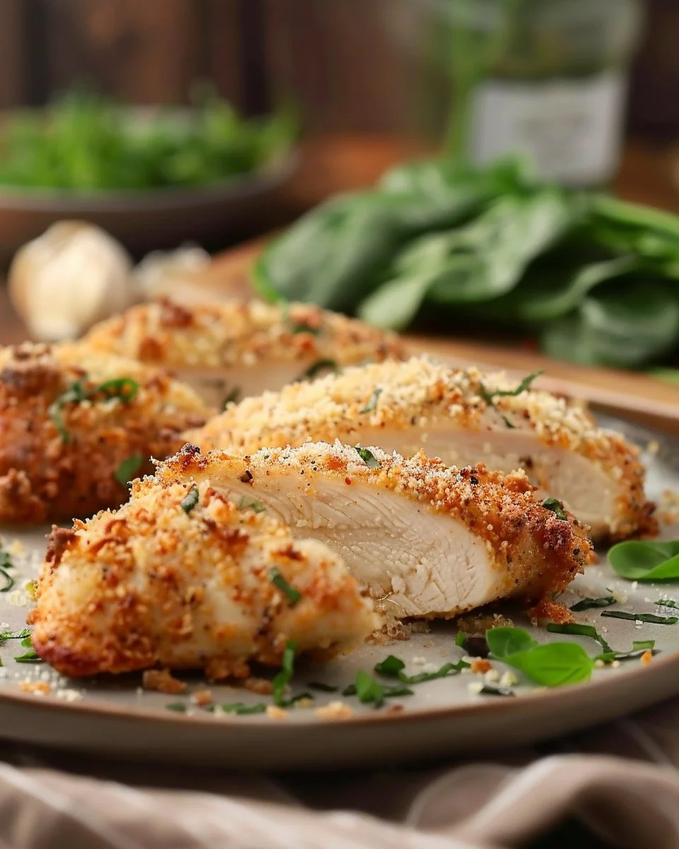 Crispy Parmesan Chicken with a Rich Garlic Sauce - Easy Dinner Idea