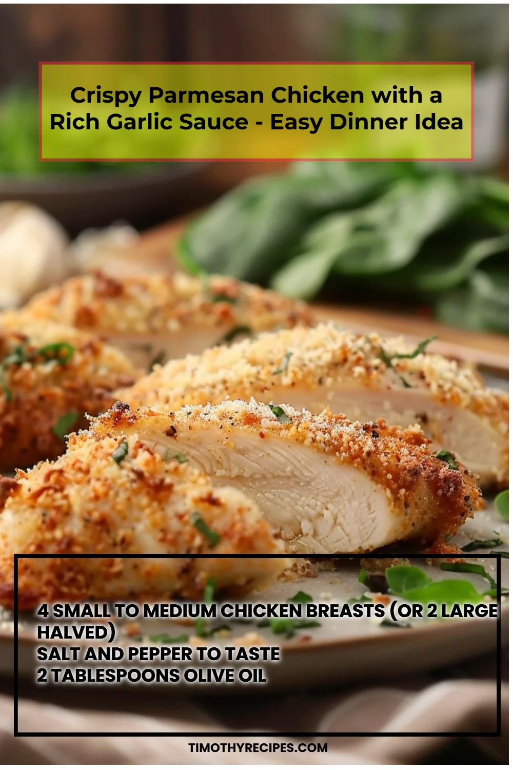 Crispy Parmesan Chicken with a Rich Garlic Sauce - Easy Dinner Idea