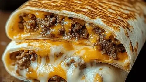 Delicious grilled cheese burrito with crispy edges and melted cheese filling