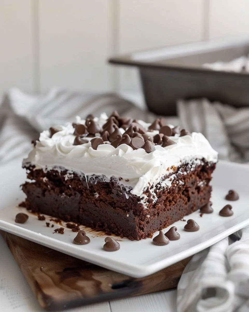 Moist Chocolate Sheet Cake with Whipped Cream and Ganache