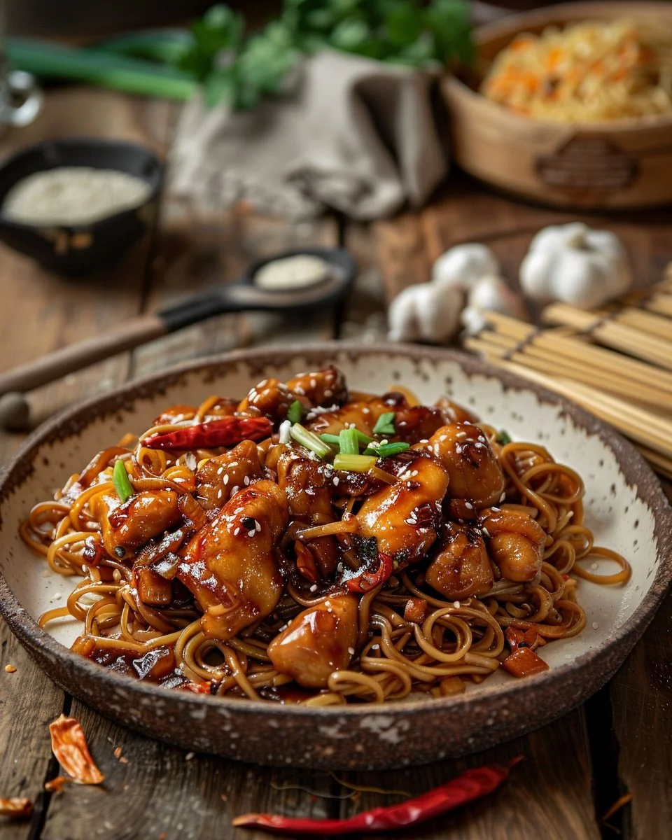 Sticky Garlic Chicken Noodles