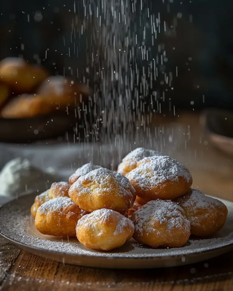 Vanilla French Beignets dusted with powdered sugar on a plate
