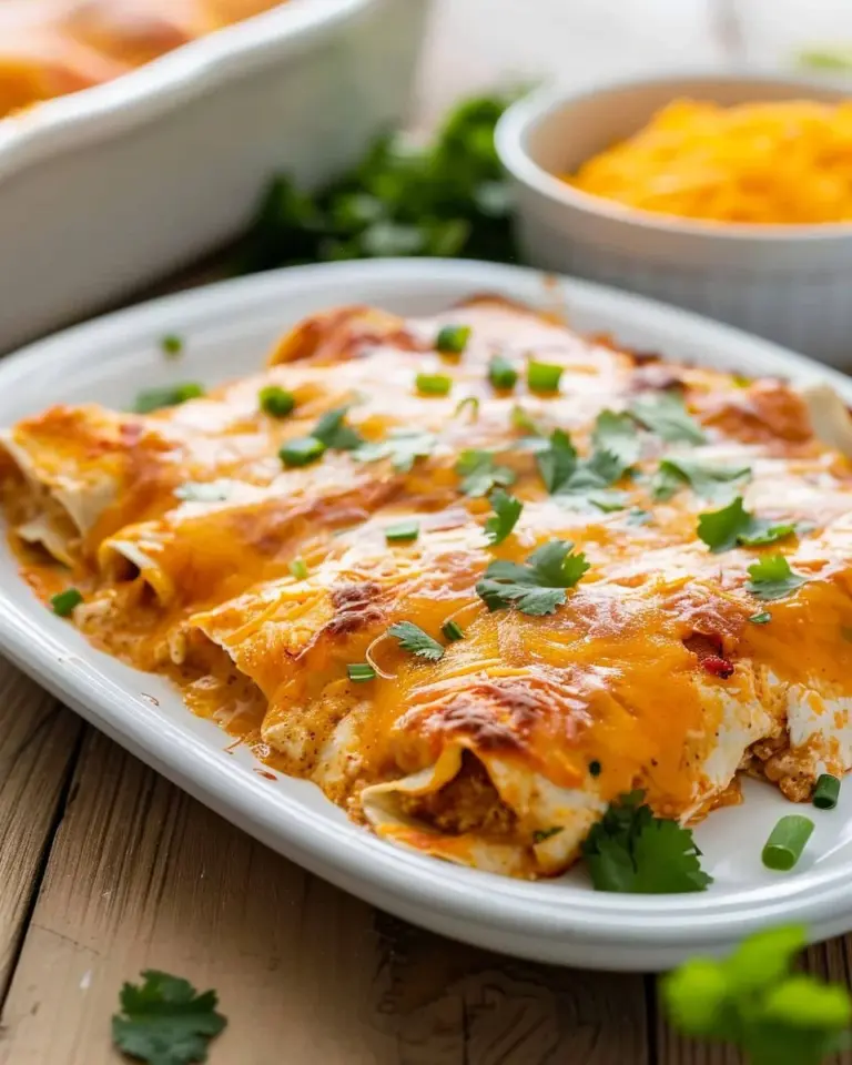 Deliciously baked Cheese Chicken Enchiladas served on a plate
