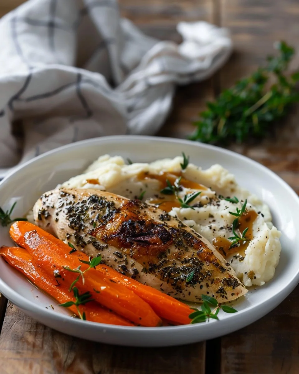 Creamy Herb Chicken with Mashed Potatoes & Glazed Carrots: A Complete Comfort Food Dinner