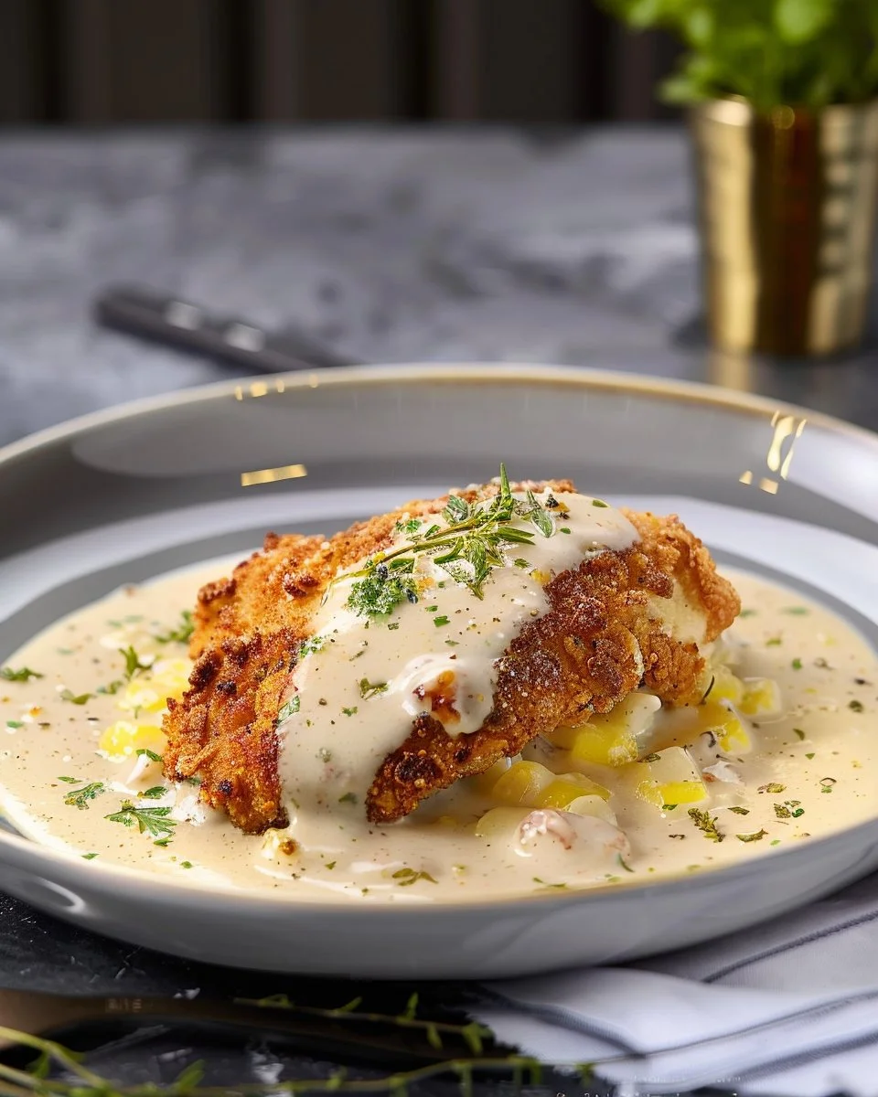 Crispy Parmesan Chicken with Garlic Cream Sauce