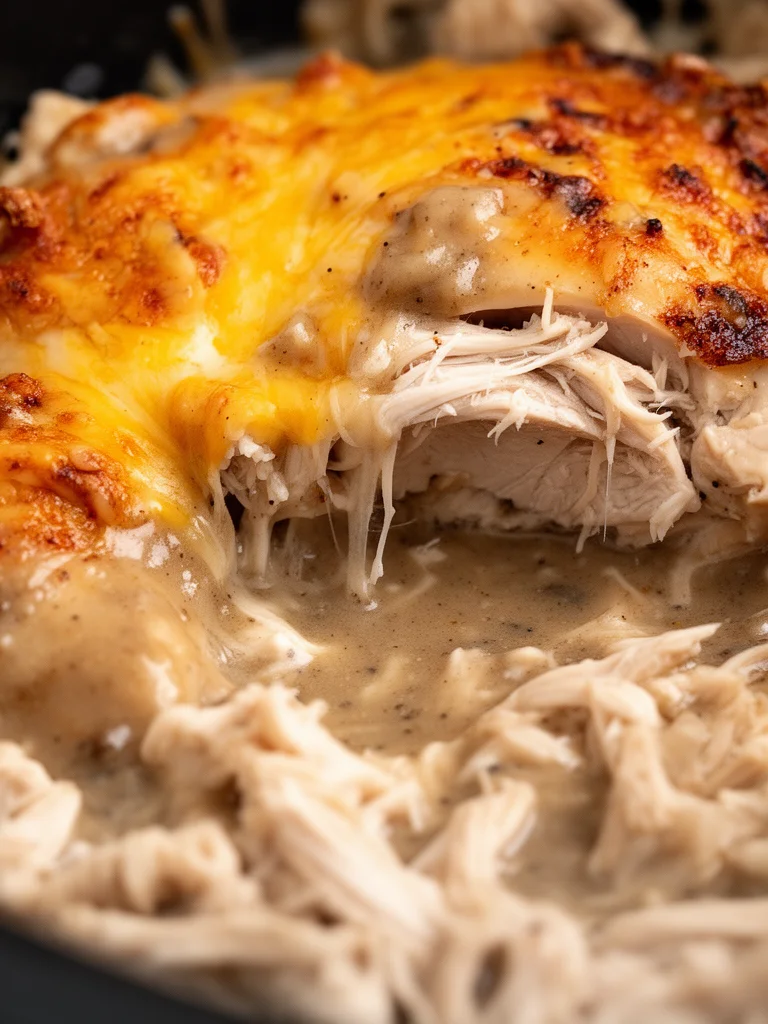 Crockpot Chicken and Gravy served with mashed potatoes on a plate
