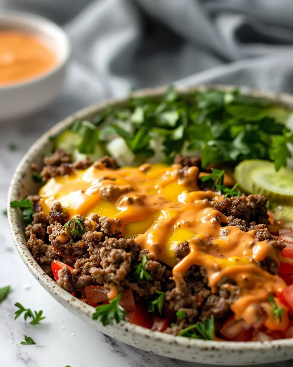 High-Protein Cheeseburger Bowls Recipe – Low-Carb Meal Prep with Ground Beef & Burger Sauce