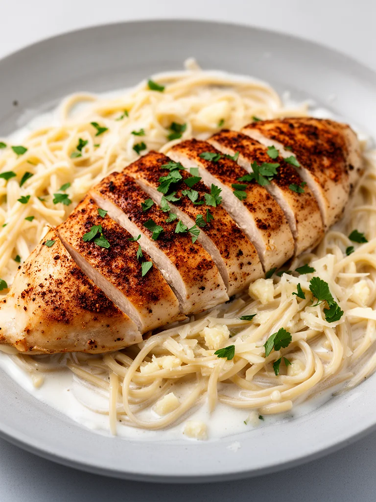 Savory Cajun Chicken and Creamy Garlic Parmesan Linguine